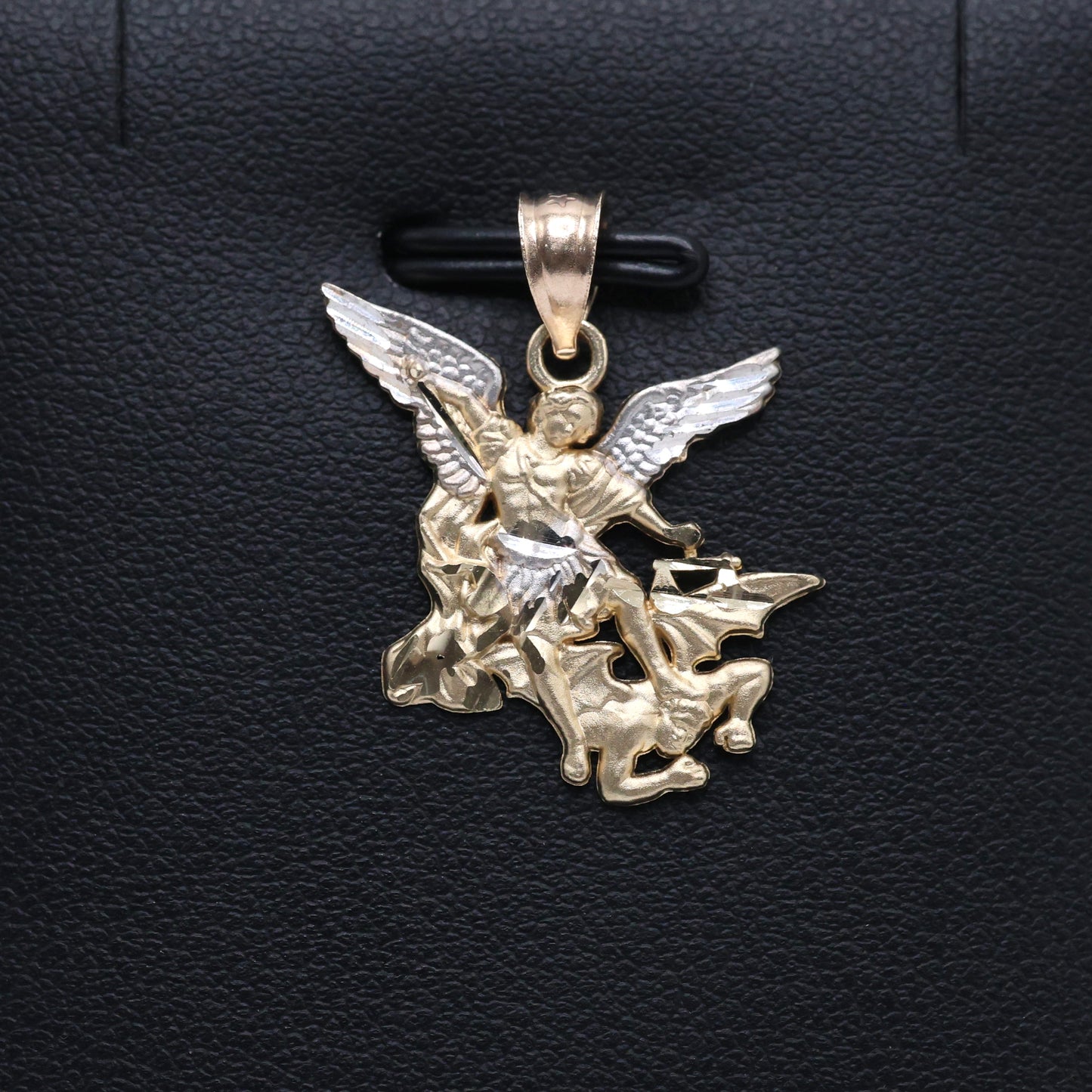 14KT GOLD MINI SAN MIGUEL ARCANGEL 2 TONE PENDANT - SOLID