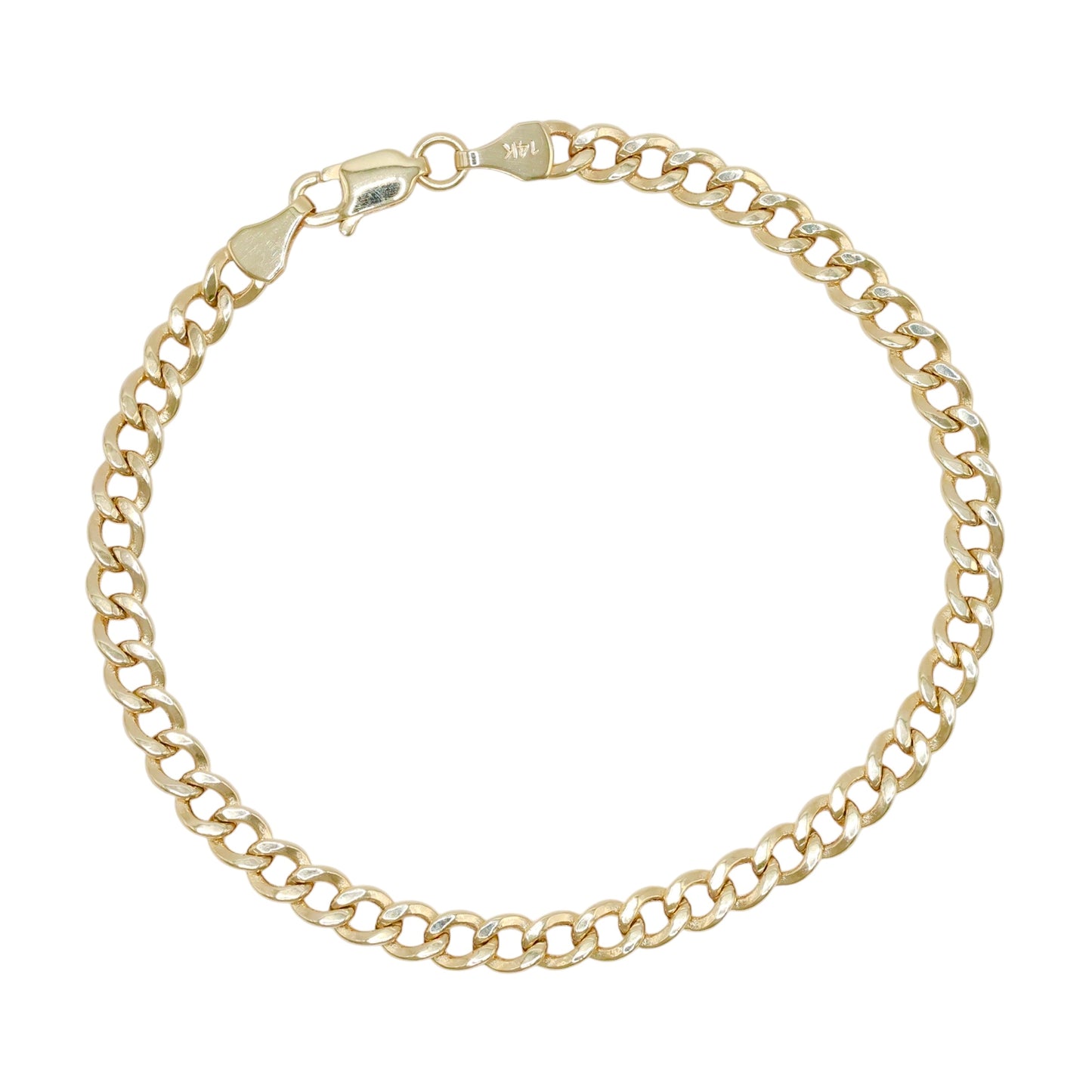 14KT GOLD 4MM CUBAN CHAIN BRACELET - SIZE 7