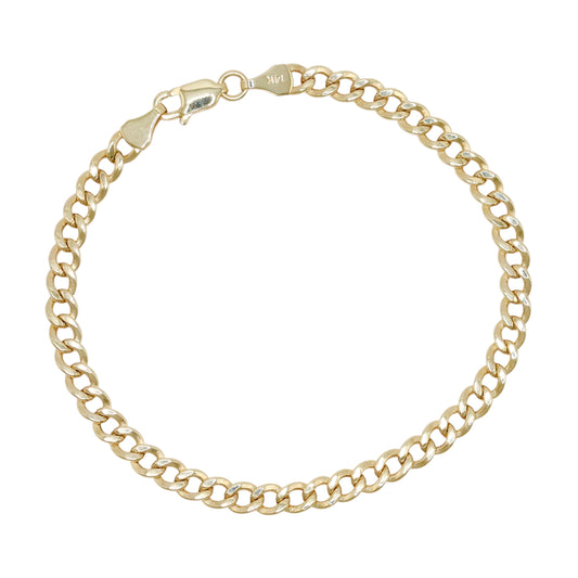 14KT GOLD 4MM CUBAN CHAIN BRACELET - SIZE 7