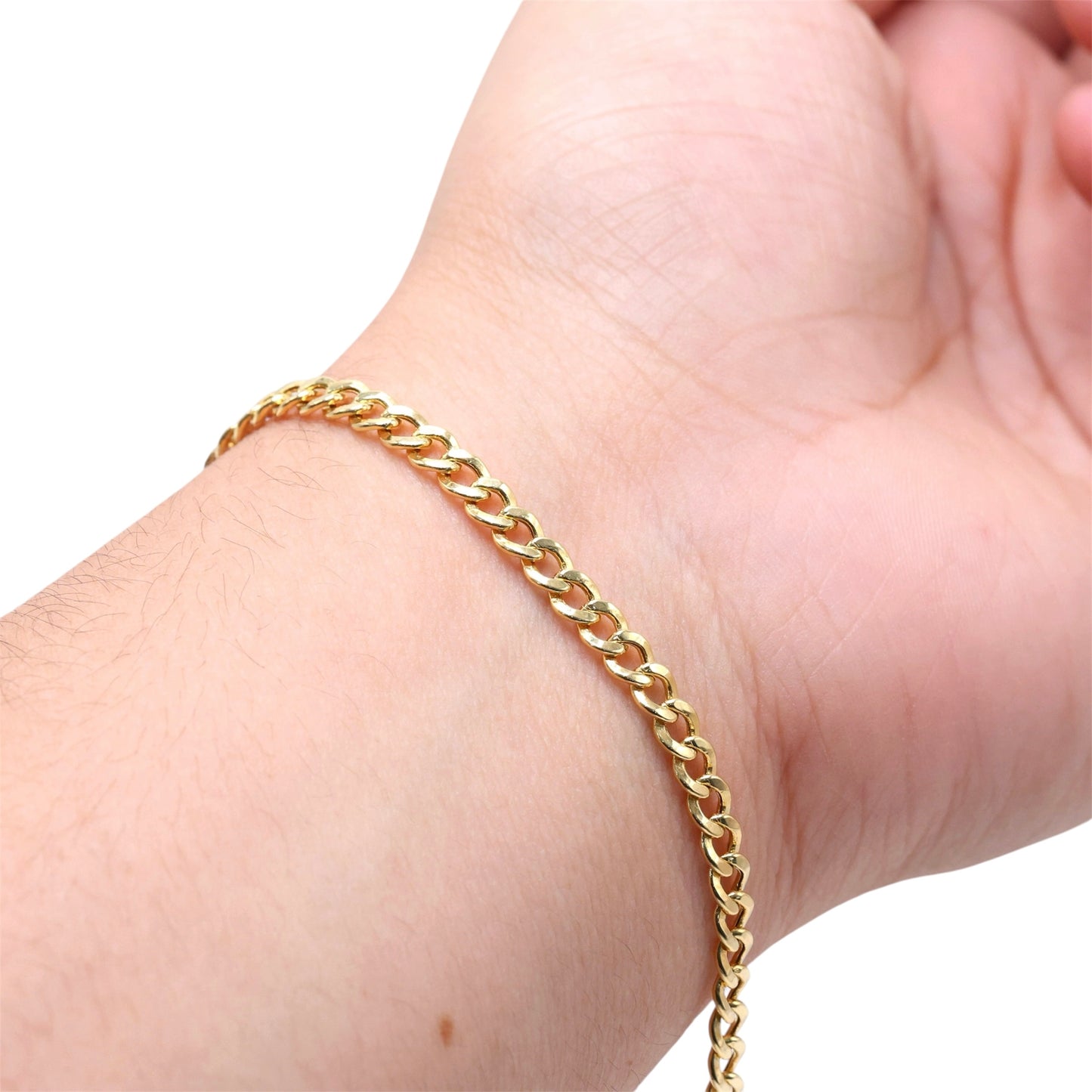 14KT GOLD 4MM CUBAN CHAIN BRACELET - SIZE 7