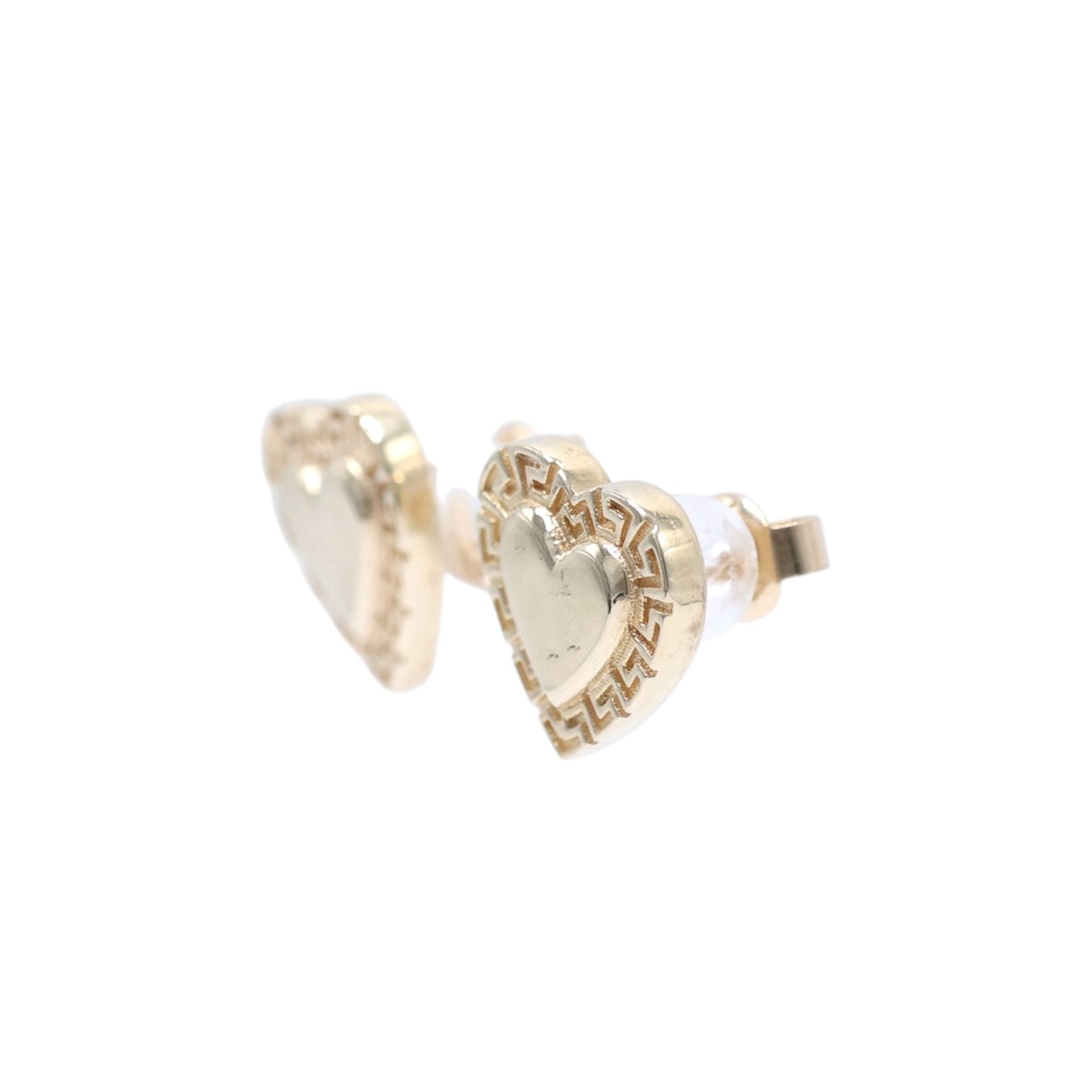 14KT GOLD GREEK HEART EARRINGS - SOLID PUSH BACK