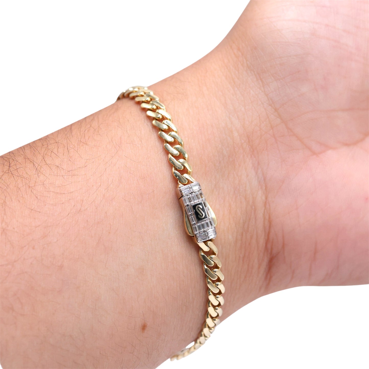 14KT GOLD MONACO CHAIN CLASSIC BRACELET 5MM - CERTIFIED BAGUETTE LOCK