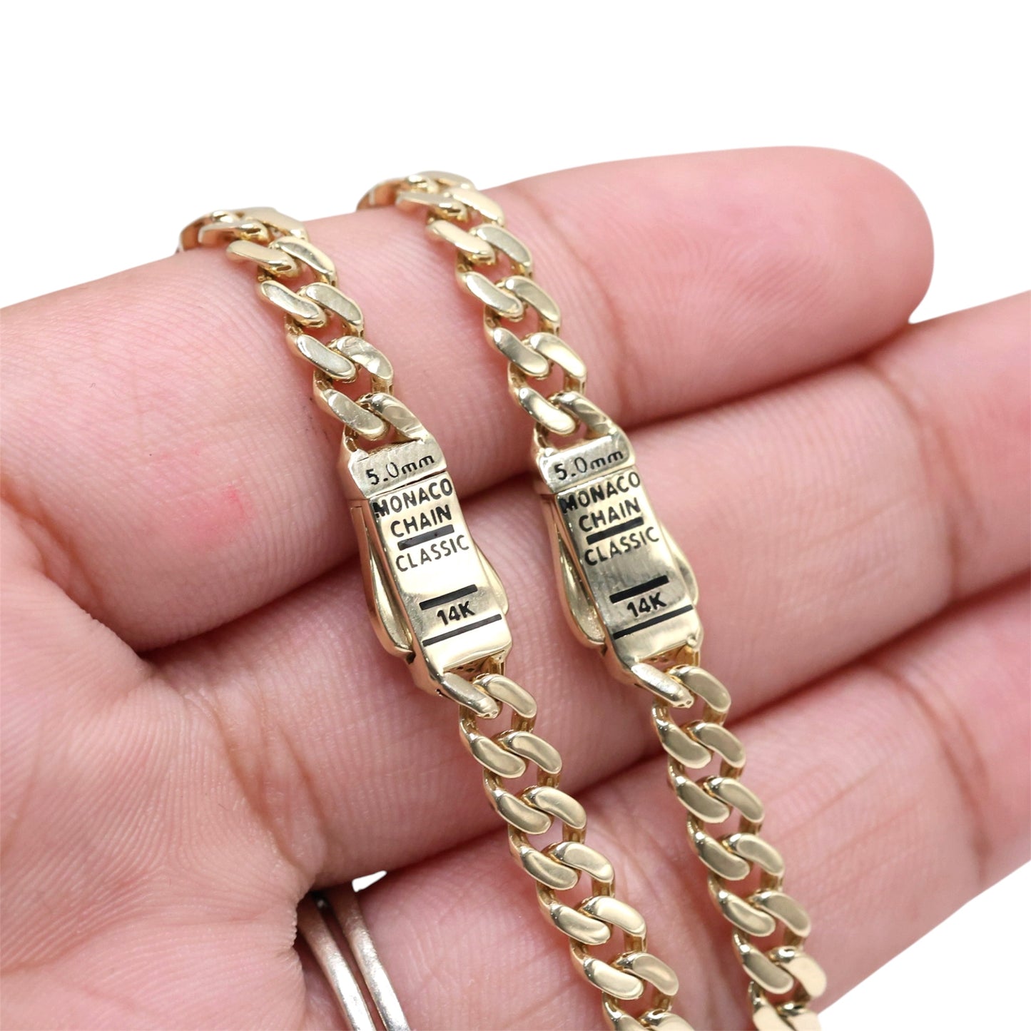 14KT GOLD MONACO CHAIN CLASSIC BRACELET 5MM - CERTIFIED BAGUETTE LOCK