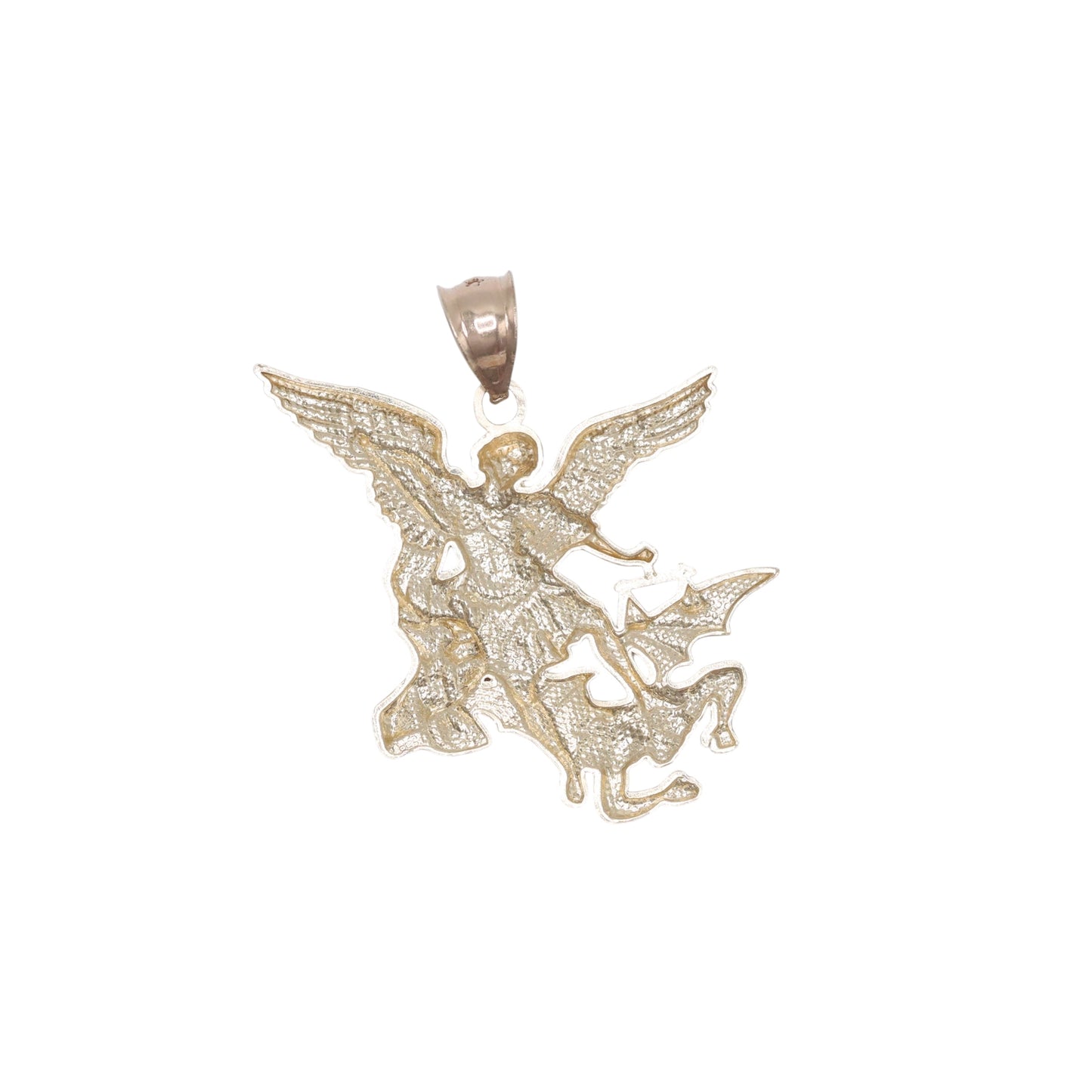 14KT GOLD SAN MIGUEL ARCANGEL 2 TONE LARGE PENDANT - SOLID