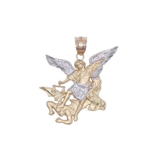 14KT GOLD SAN MIGUEL ARCANGEL 2 TONE LARGE PENDANT - SOLID