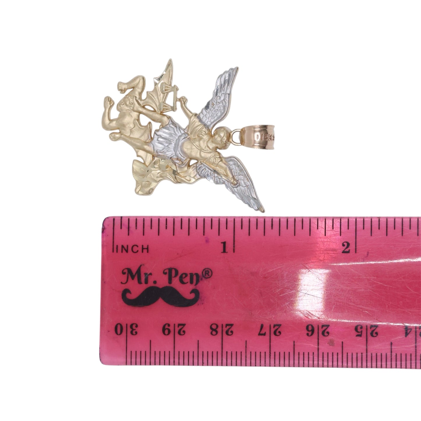 14KT GOLD SAN MIGUEL ARCANGEL 2 TONE LARGE PENDANT - SOLID