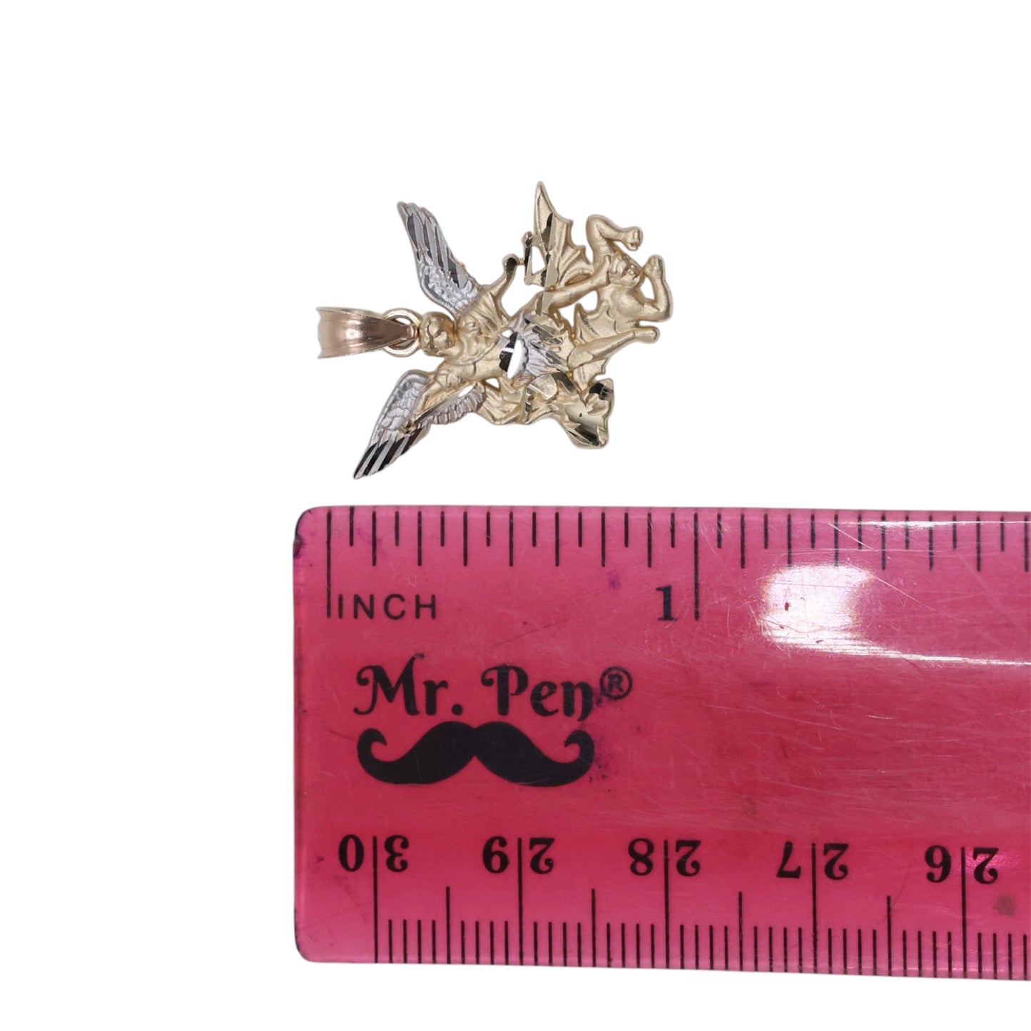 14KT GOLD MINI SAN MIGUEL ARCANGEL 2 TONE PENDANT - SOLID