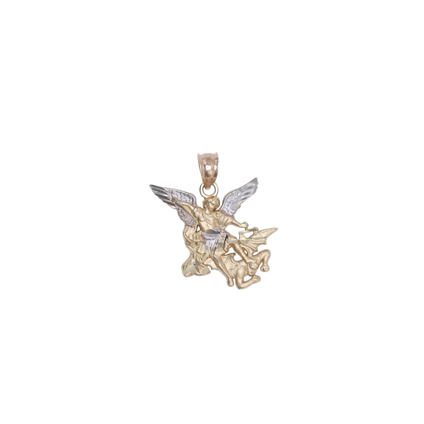 14KT GOLD MINI SAN MIGUEL ARCANGEL 2 TONE PENDANT - SOLID