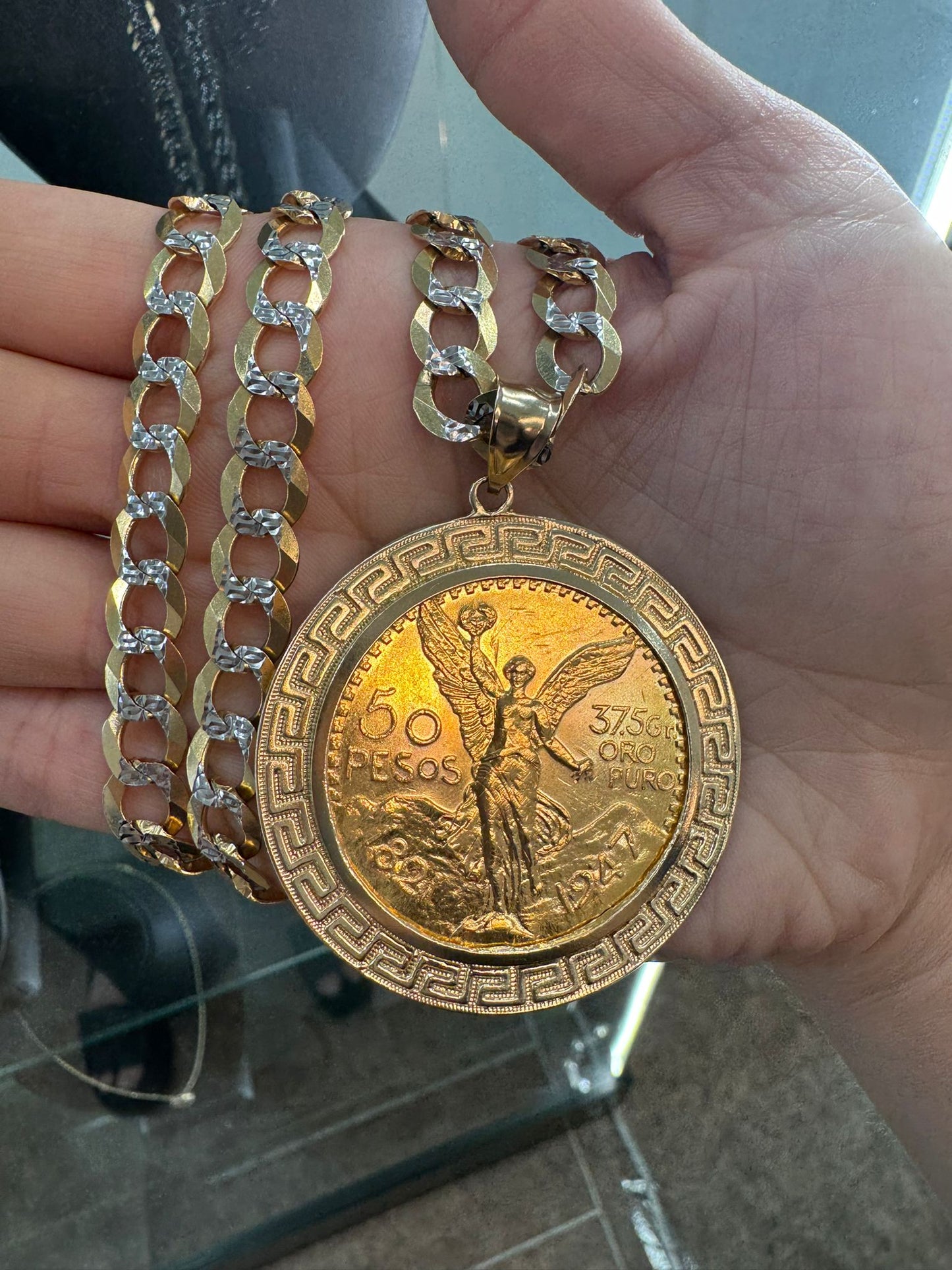 22KT GOLD CENTENARIO W/ A 14K GOLD BEZEL W/  14K CHAIN