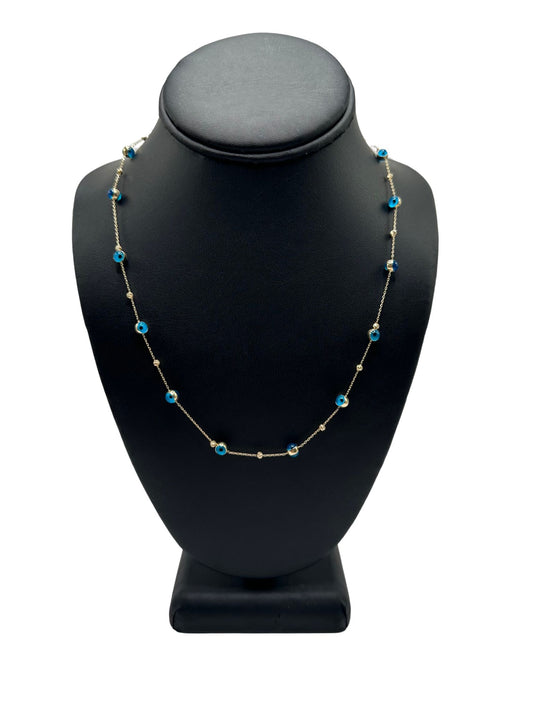 14K GOLD  "OJO TURCO" NECKLACE (BLUE)