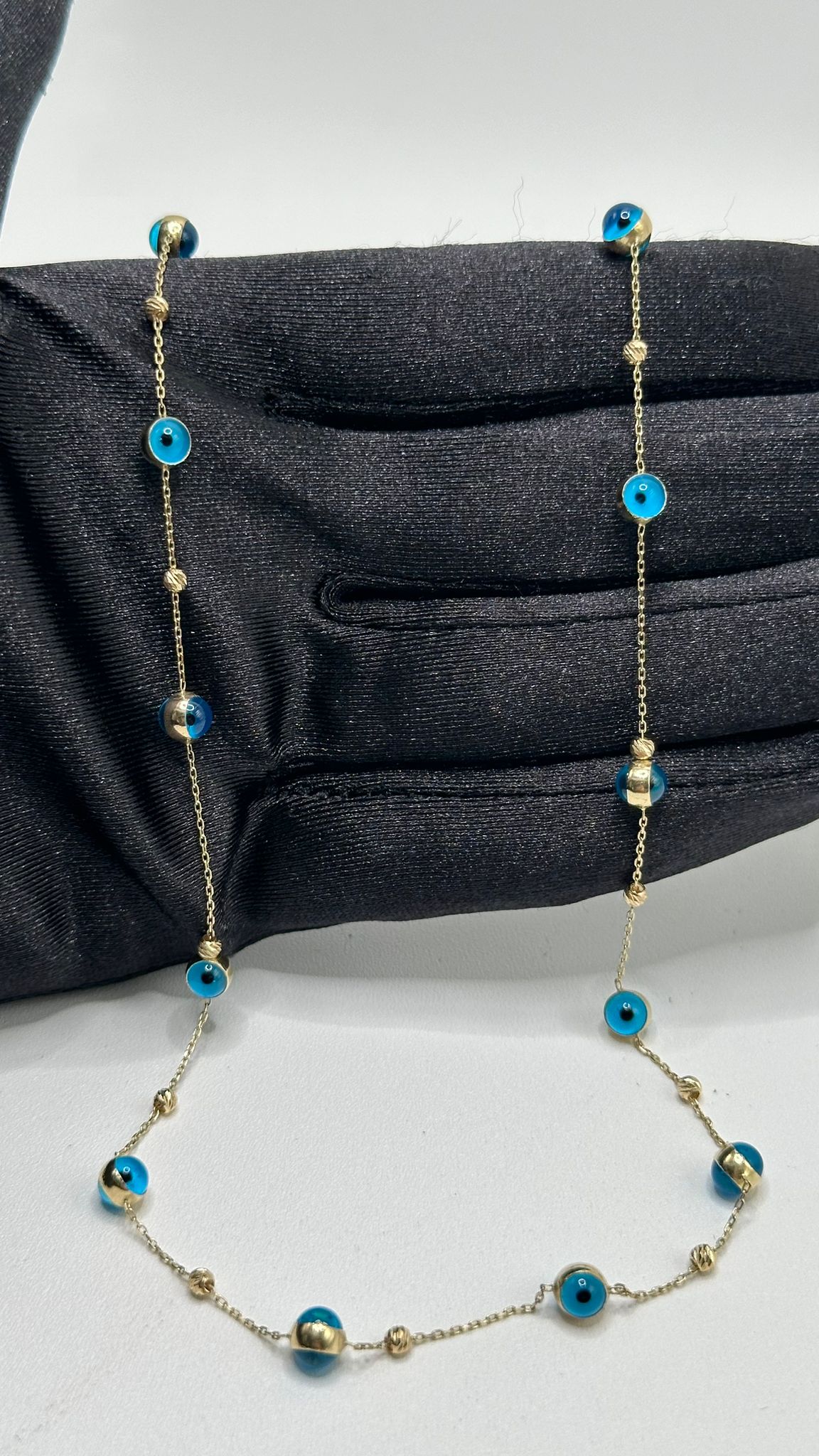 14K GOLD  "OJO TURCO" NECKLACE (BLUE)