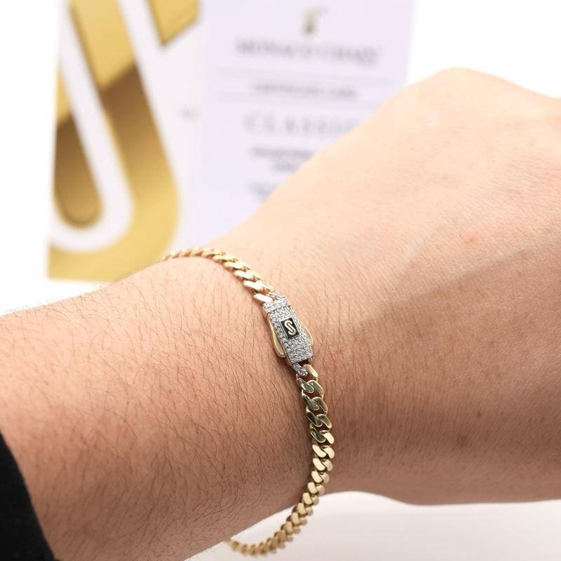 14KT GOLD 5MM MONACO CHAIN CLASSIC BRACELET CERTIFIED - PAVE LOCK