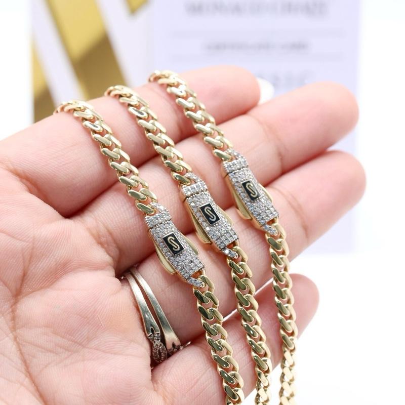 14KT GOLD 5MM MONACO CHAIN CLASSIC NECKLACE CERTIFIED - PAVE LOCK