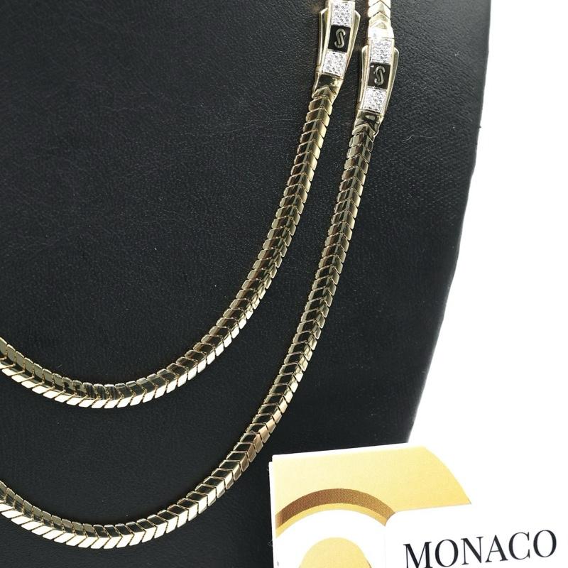 14KT GOLD MONAACO CHAIN MERM NECKLACE CERTIFIED - 4MM PAVE LOCK