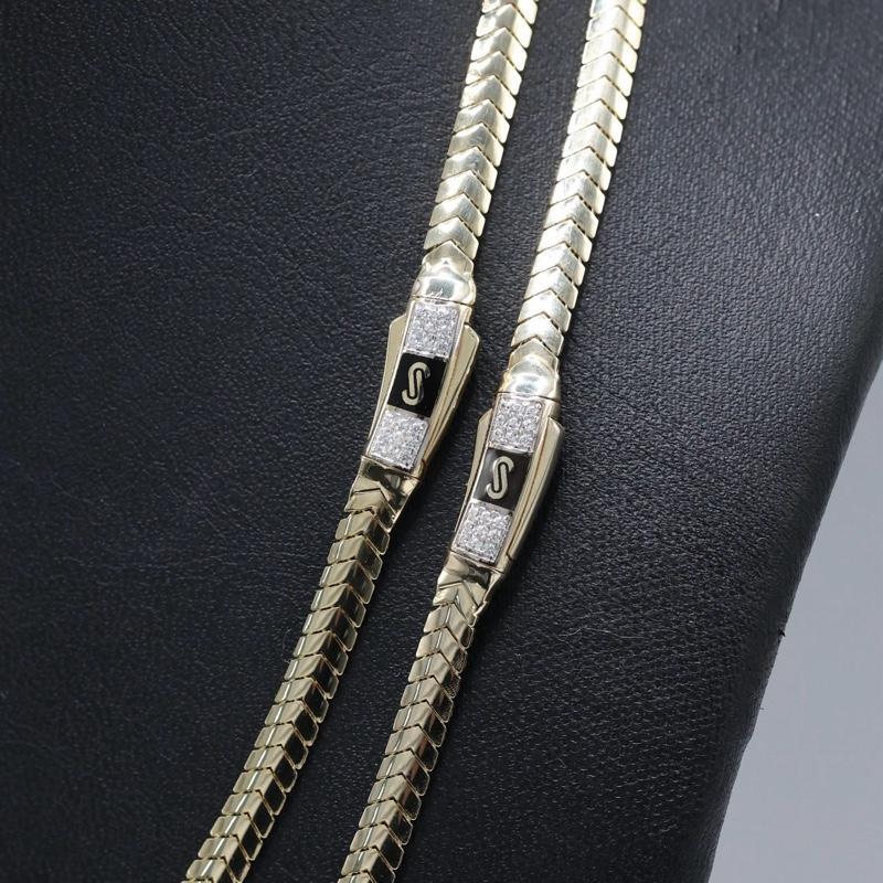 14KT GOLD MONAACO CHAIN MERM NECKLACE CERTIFIED - 4MM PAVE LOCK